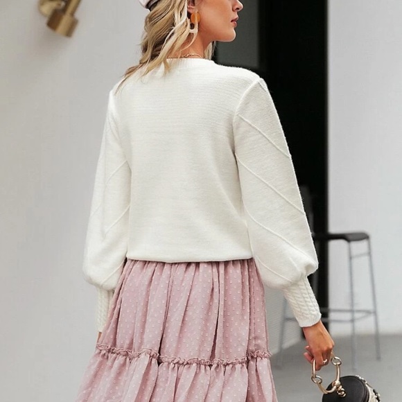 Pom pom soft knit sweater white boho - Picture 2 of 2